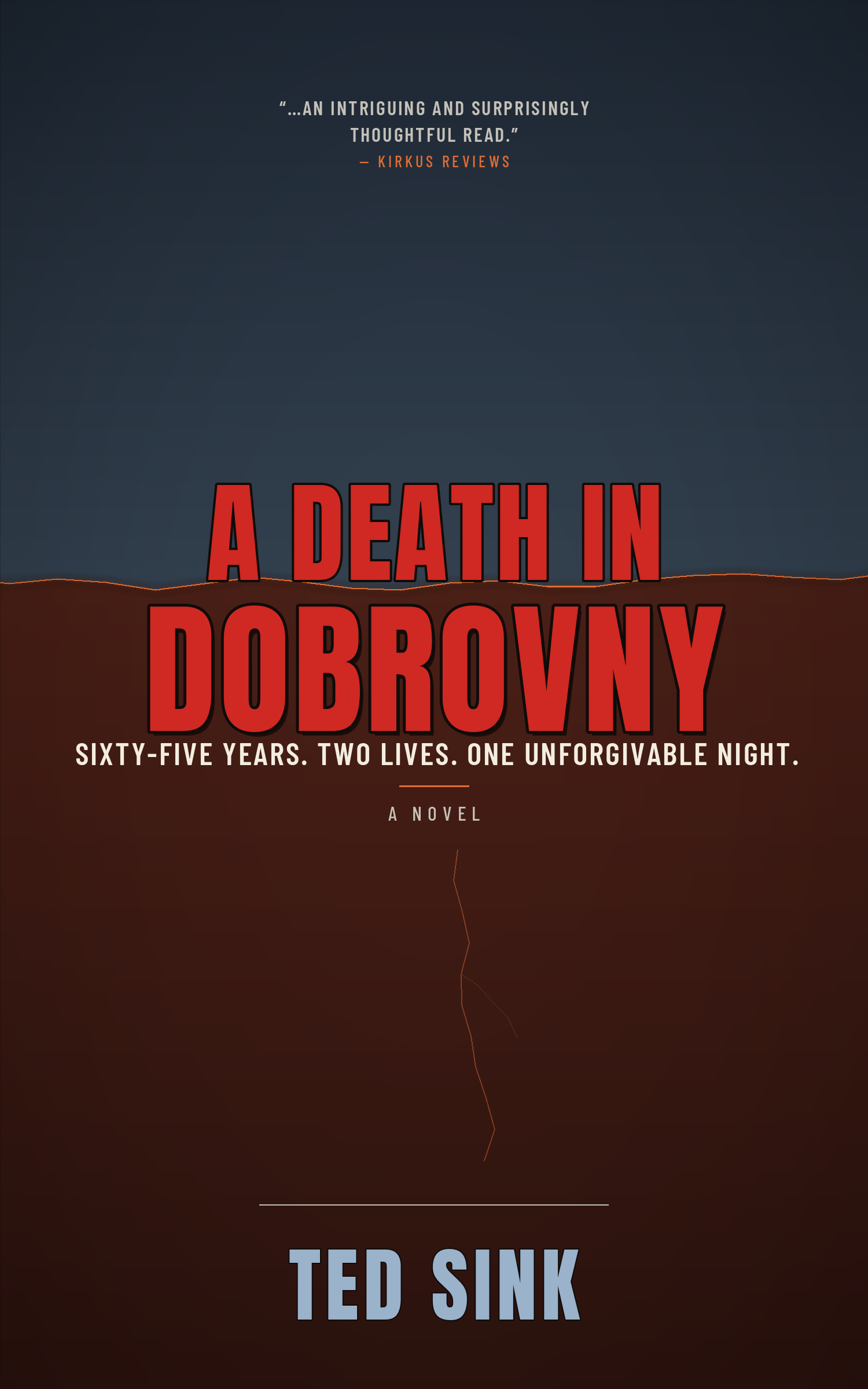 A Death in Dobrovny by Ted Sink. The original cover in blue and deep red.